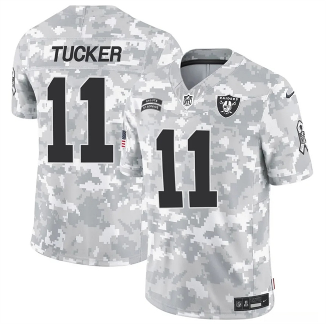 Men's Las Vegas Raiders #11 Tre Tucker 2024 F.U.S.E Arctic Camo Salute to Service Limited Stitched Football Jersey