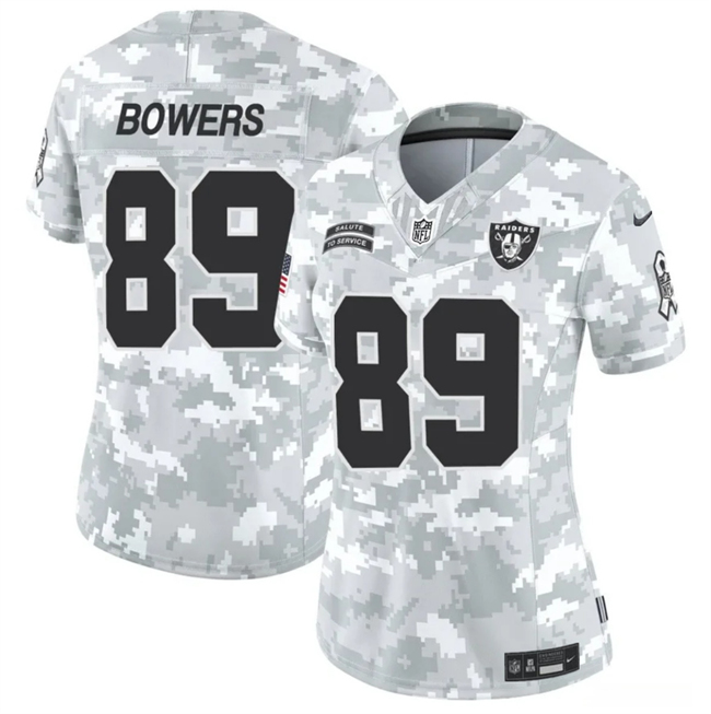 Women's Las Vegas Raiders #89 Brock Bowers 2024 F.U.S.E Arctic Camo Salute to Service Limited Stitched Jersey(Run Small)