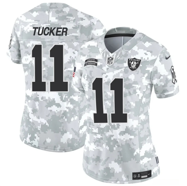 Women's Las Vegas Raiders #11 Tre Tucker 2024 F.U.S.E Arctic Camo Salute to Service Limited Stitched Jersey(Run Small)