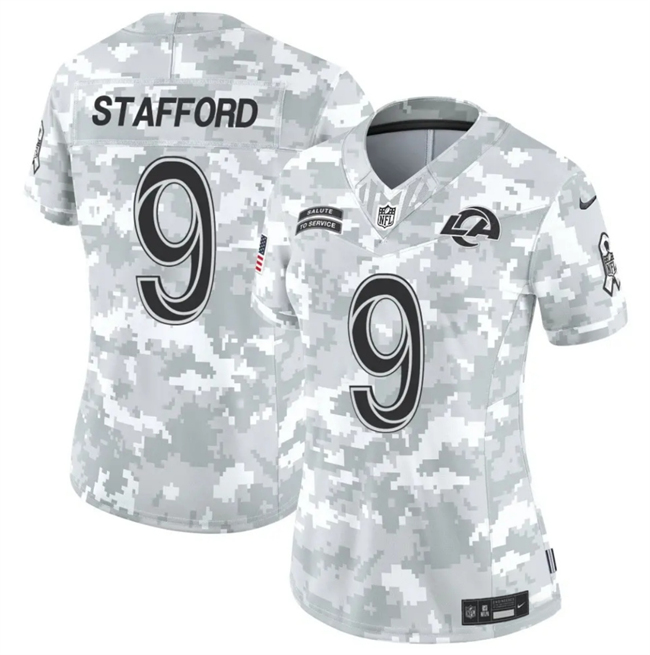 Women's Los Angeles Rams #9 Matthew Stafford 2024 F.U.S.E Arctic Camo Salute to Service Limited Stitched Football Jersey(Run Small)