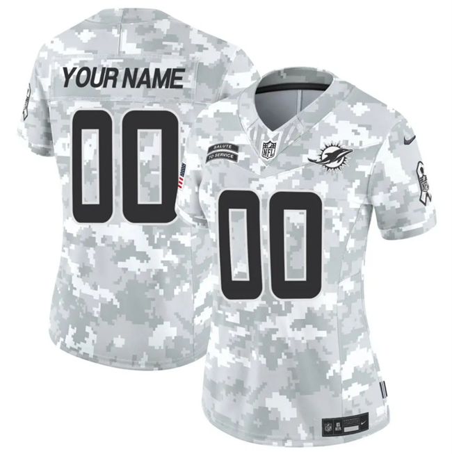 Women's Custom Miami Dolphins 2024 F.U.S.E Arctic Camo Salute to Service Limited Stitched Football Jersey(Run Small)