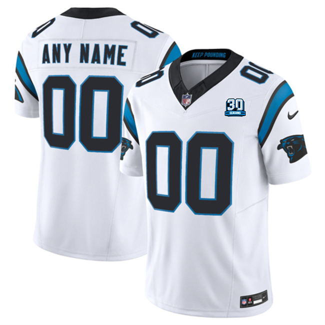 Men's Custom Carolina Panthers White 2024 30th Anniversary Patch F.U.S.E. Vapor Limited Stitched Football Jersey