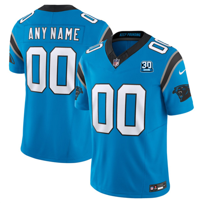 Men's Custom Carolina Panthers Blue 2024 30th Anniversary Patch F.U.S.E. Vapor Limited Stitched Football Jersey