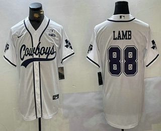 Men's Dallas Cowboys #88 CeeDee Lamb White With 1960 Patch Cool Base Stitched Baseball Jersey