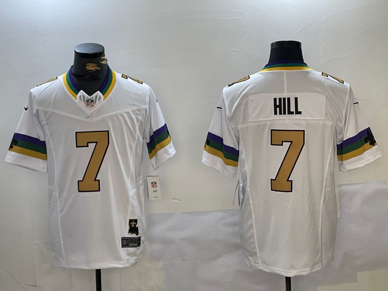 Men's New Orleans Saints #7 Taysom Hill White 2024 FUSE Vapor Limited Stitched Jersey