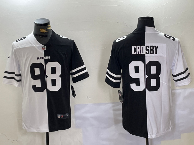 Men's Las Vegas Raiders #98 Maxx Crosby White Black Peaceful Coexisting Vapor Stitched Jersey