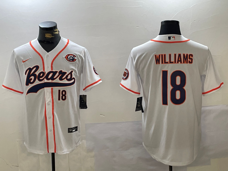 Men's Chicago Bears #18 Caleb Williams Number White Throwback With Patch Cool Base Stitched Baseball Jersey