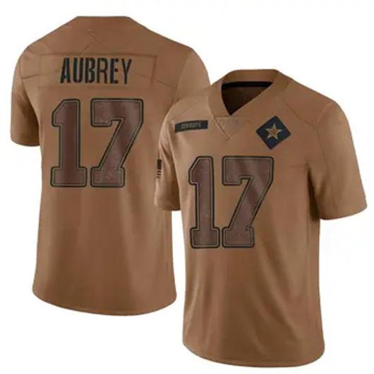 Men's Dallas Cowboys #17 Brandon Aubrey Vapor Limited 2023 Salute to Service Brown Stitched Jersey