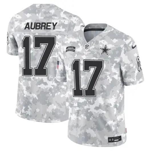 Men's Dallas Cowboys #17 Brandon Aubrey Vapor Limited 2024 Salute to Service Arctic Camo Stitched Jersey