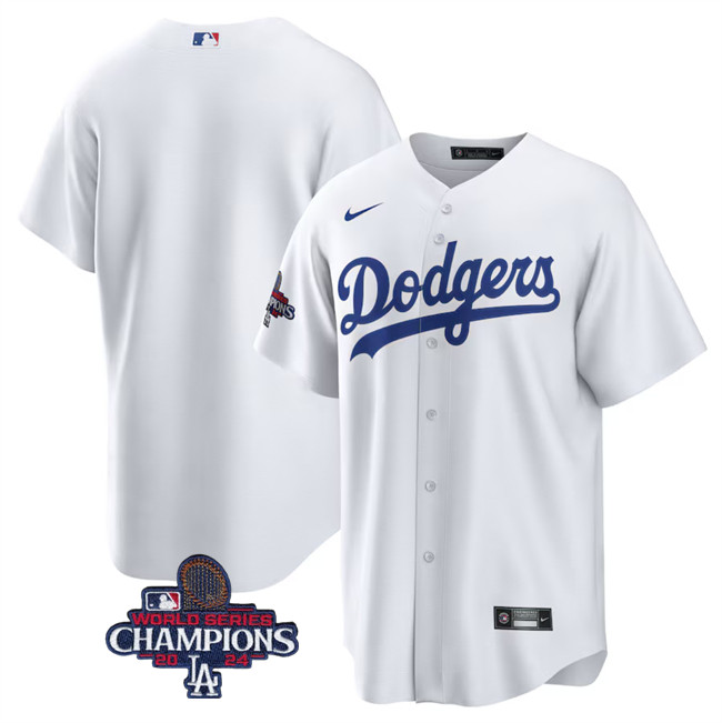 Men's Los Angeles Dodgers Blank White 2024 World Series Champions Cool Base Stitched Baseball Jersey