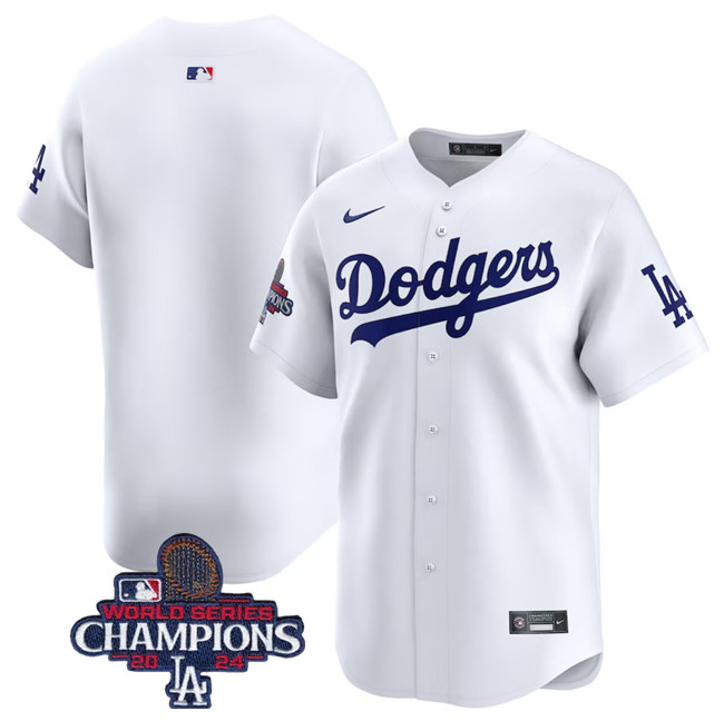 Men's Los Angeles Dodgers Blank White 2024 World Series Champions Home Limited Stitched Baseball Jersey