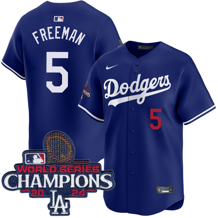 Men's Los Angeles Dodgers #5 Freddie Freeman Royal 2024 World Series Champions Alternate Limited Stitched Baseball Jersey