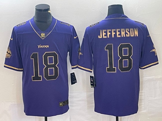 Men's Minnesota Vikings #18 Justin Jefferson Purple Gold Stitched Jersey