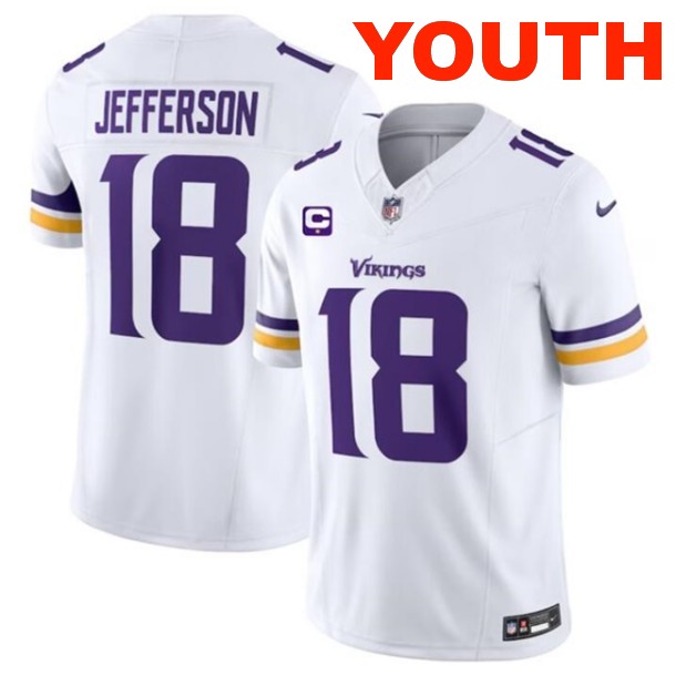 Youth Minnesota Vikings #18 Justin Jefferson White 2023 F.U.S.E. With 1-Star C Patch Vapor Untouchable Limited Football Stitched Jersey