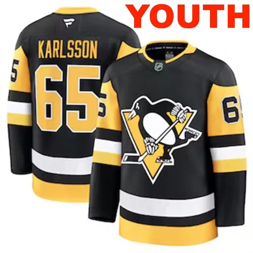 Youth Pittsburgh Penguins Fanatics Erik Karlsson Authentic 2024-25 Home Black Stitched NHL Hockey Jersey