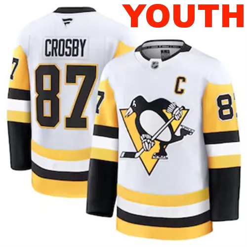 Youth Pittsburgh Penguins Fanatics Sidney Crosby Authentic 2024-25 Away White Stitched NHL Hockey Jersey