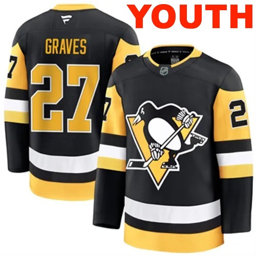 Youth Pittsburgh Penguins Fanatics Ryan Graves Authentic 2024-25 Home Black Stitched NHL Hockey Jersey