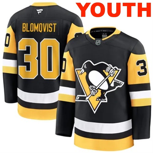 Youth Pittsburgh Penguins Fanatics Joel Blomqvist Authentic 2024-25 Home Black Stitched NHL Hockey Jersey