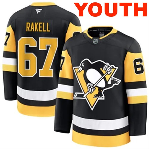 Youth Pittsburgh Penguins Fanatics Rickard Rakell Authentic 2024-25 Home Black Stitched NHL Hockey Jersey