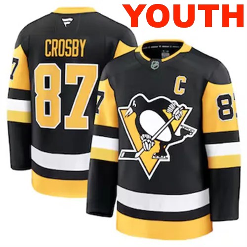 Youth Pittsburgh Penguins Fanatics Sidney Crosby Authentic 2024-25 Home Black Stitched NHL Hockey Jersey