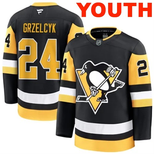 Youth Pittsburgh Penguins Fanatics Matt Grzelcyk Authentic 2024-25 Home Black Stitched NHL Hockey Jersey