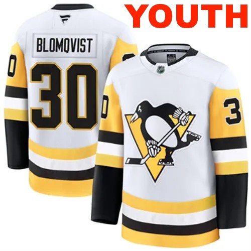 Youth Pittsburgh Penguins Fanatics Joel Blomqvist Authentic 2024-25 Away White Stitched NHL Hockey Jersey