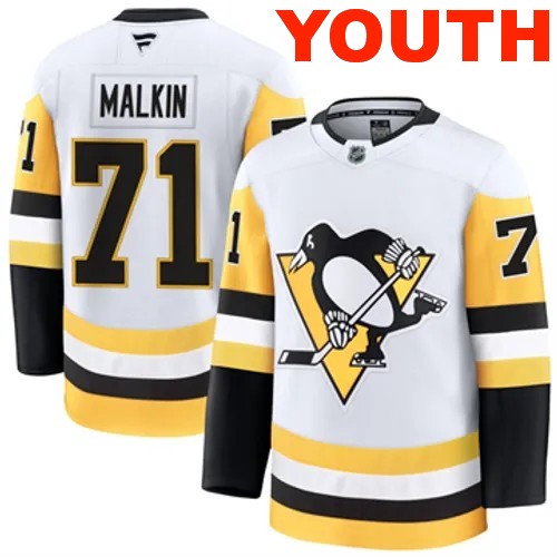 Youth Pittsburgh Penguins Fanatics Evgeni Malkin Authentic 2024-25 Away White Stitched NHL Hockey Jersey