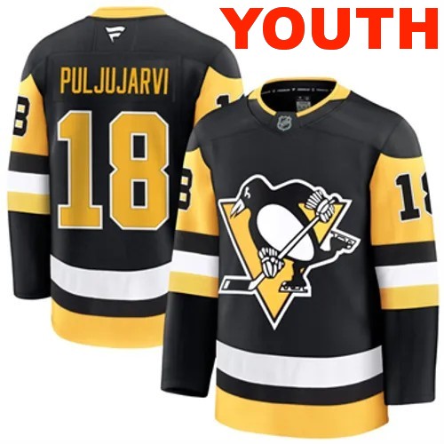 Youth Pittsburgh Penguins Fanatics Jesse Puljujarvi Authentic 2024-25 Home Black Stitched NHL Hockey Jersey