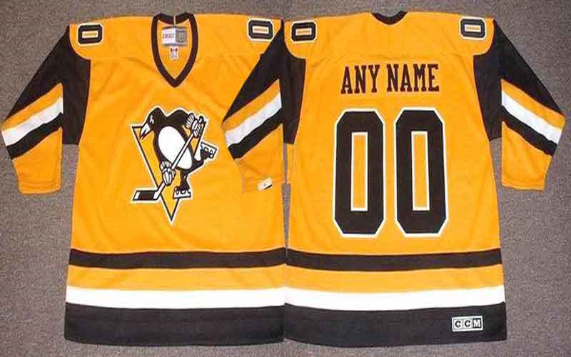 Customized Men's Pittsburgh Penguins Throwback Gold CCM NHL Stitched Hockey Jersey