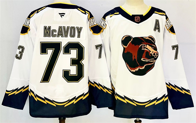 Men's Boston Bruins #73 Charlie McAvoy White 2024-25 With A Patch Reverse Retro Stitched NHL Hockey Jersey