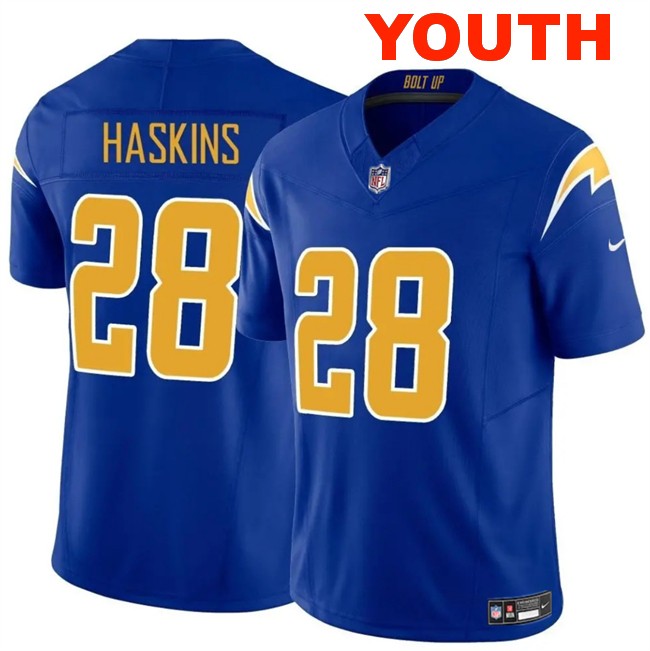 Youth Los Angeles Chargers #28 Hassan Haskins Royal 2024 F.U.S.E Vapor Limited Stitched Football Jersey