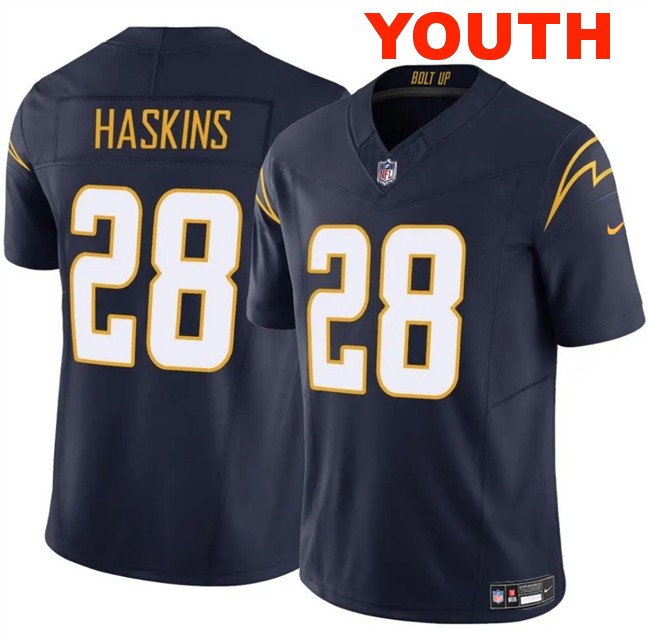 Youth Los Angeles Chargers #28 Hassan Haskins Navy 2024 F.U.S.E Vapor Limited Stitched Football Jersey