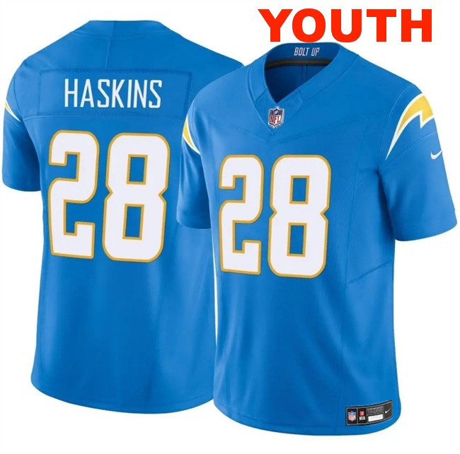 Youth Los Angeles Chargers #28 Hassan Haskins Blue 2024 F.U.S.E Vapor Limited Stitched Football Jersey