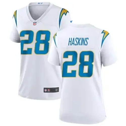 Women's Los Angeles Chargers #28 Hassan Haskins Vapor Limited White Nike Stitched NFL Football Jersey