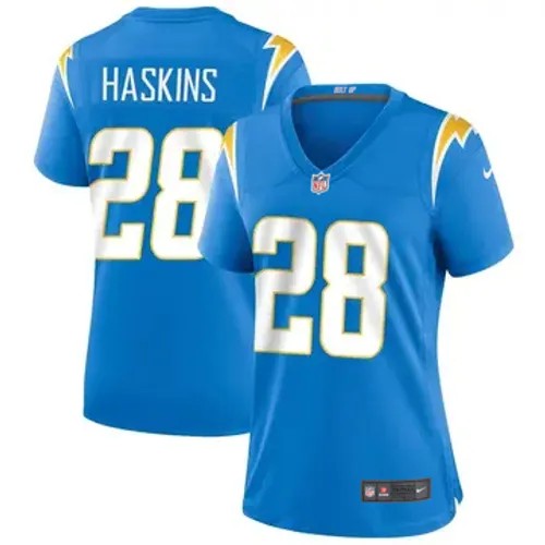 Women's Los Angeles Chargers #28 Hassan Haskins Vapor Limited Powder Blue Nike Stitched NFL Football Jersey