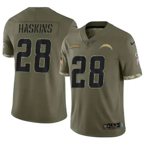 Men's Los Angeles Chargers #28 Hassan Haskins Vapor Limited 2022 Salute to Service Olive Nike Stitched NFL Football Jersey