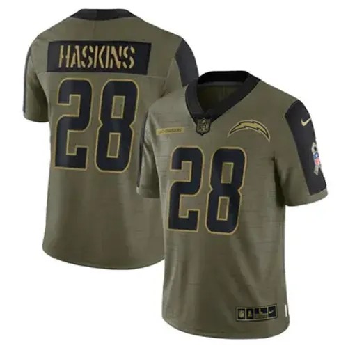 Men's Los Angeles Chargers #28 Hassan Haskins Vapor Limited 2021 Salute to Service Olive Nike Stitched NFL Football Jersey