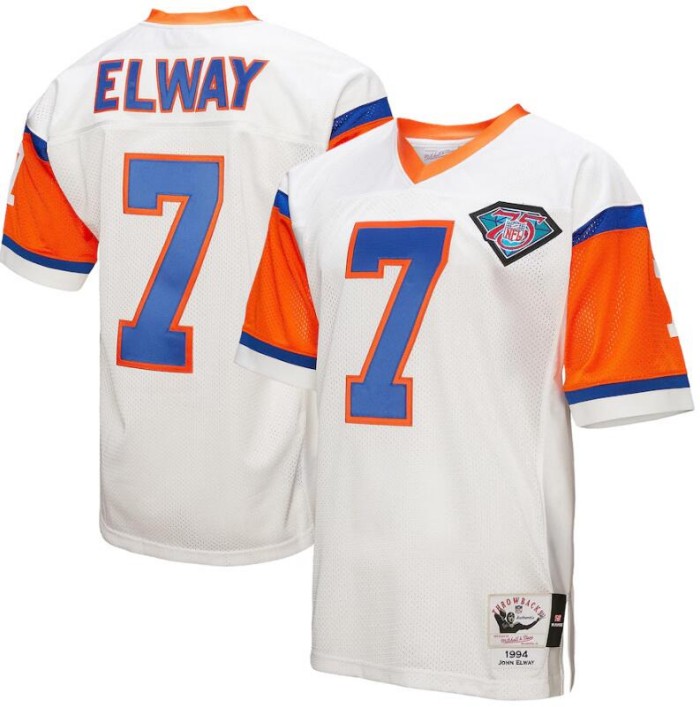 Men's Denver Broncos #7 John Elway 1994 Mitchell & Ness White Throwback Retired Stitched Football Jersey