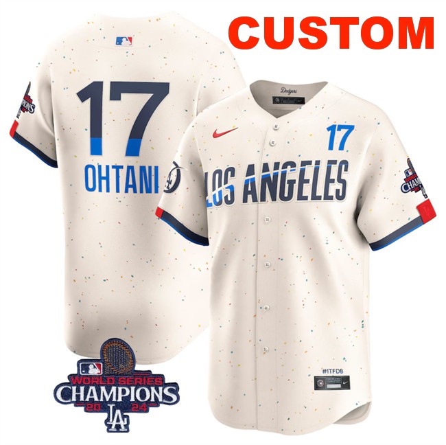 Men's Los Angeles Dodgers Active Player Custom Cream 2024 World Series ChampionsCity Connect Limited Stitched Baseball Jersey