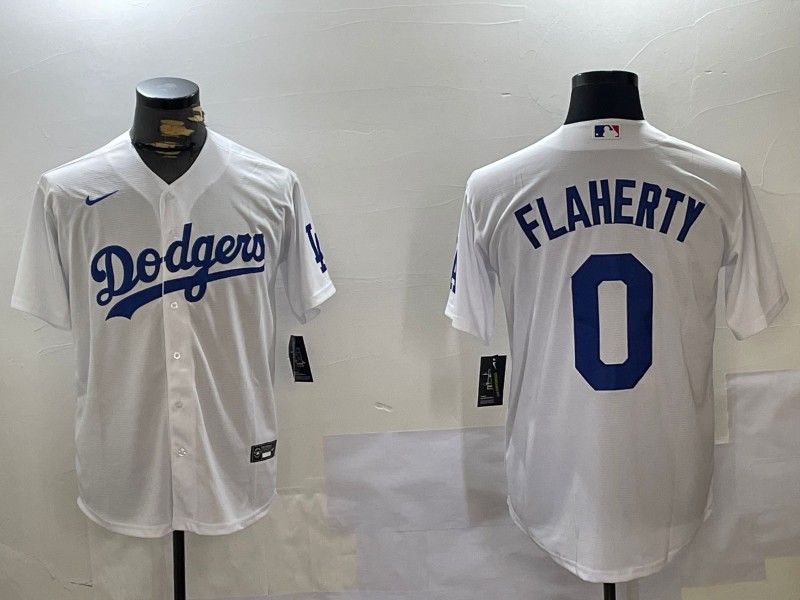 Men's Los Angeles Dodgers #0 Jack Flaherty Home White Stitched Baseball Jersey