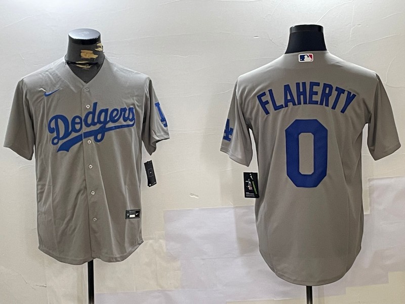 Men's Los Angeles Dodgers #0 Jack Flaherty Gray Alternate Road Stitched Baseball Jersey