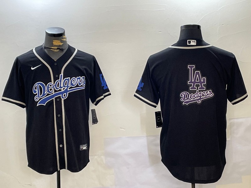 Men's Los Angeles Dodgers Blank Big Team Logo Black Cool Base Stitched Baseball Jerseys