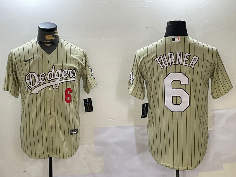 Men's Los Angeles Dodgers #6 Trea Turner Cream Cool Base Stitched Baseball Jerseys