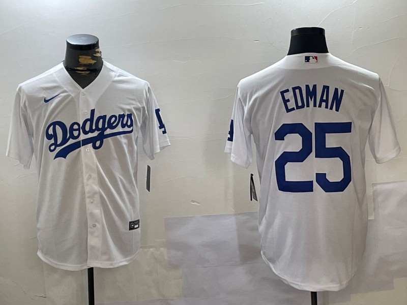 Men's Los Angeles Dodgers #25 Tommy Edman White Cool Base Stitched Baseball Jersey