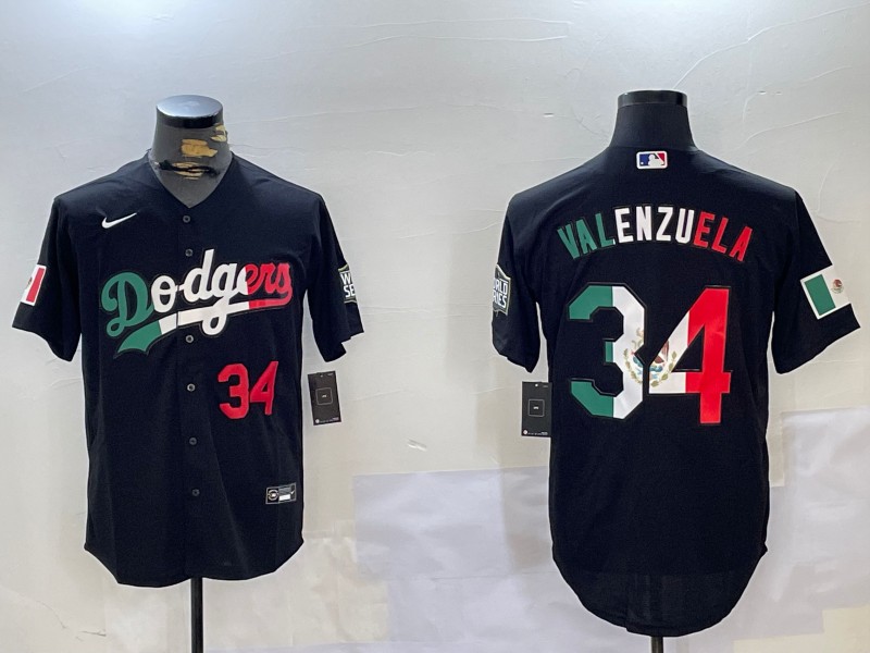 Men's Los Angeles Dodgers Mexico #34 Fernando Valenzuela Black Cool Base Stitched Baseball Jerseys