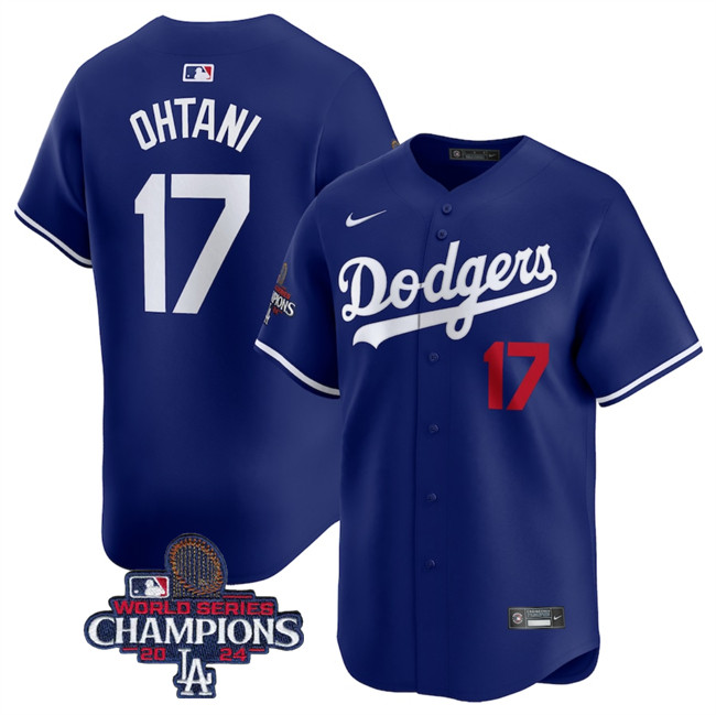 Men's Los Angeles Dodgers #17 Shohei Ohtani Royal 2024 World Series Champions Alternate Limited Stitched Baseball Jersey