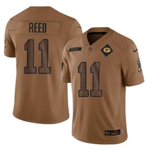 Men's Green Bay Packers Nike #11 Jayden Reed Vapor Limited 2023 Salute to Service Brown Stitched NFL Jersey