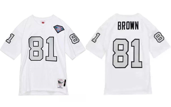 Men's Las Vegas Raiders #81 Tim Brown White 1994 Mitchell Ness Football Stitched Jersey