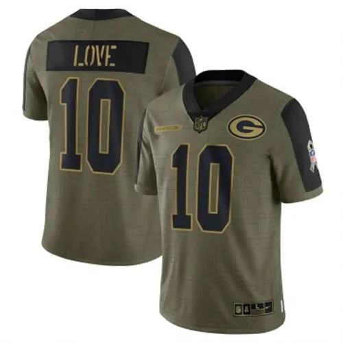 Men's Green Bay Packers Nike #10 Jordan Love Vapor Limited 2021 Salute to Service Olive Stitched NFL Jersey