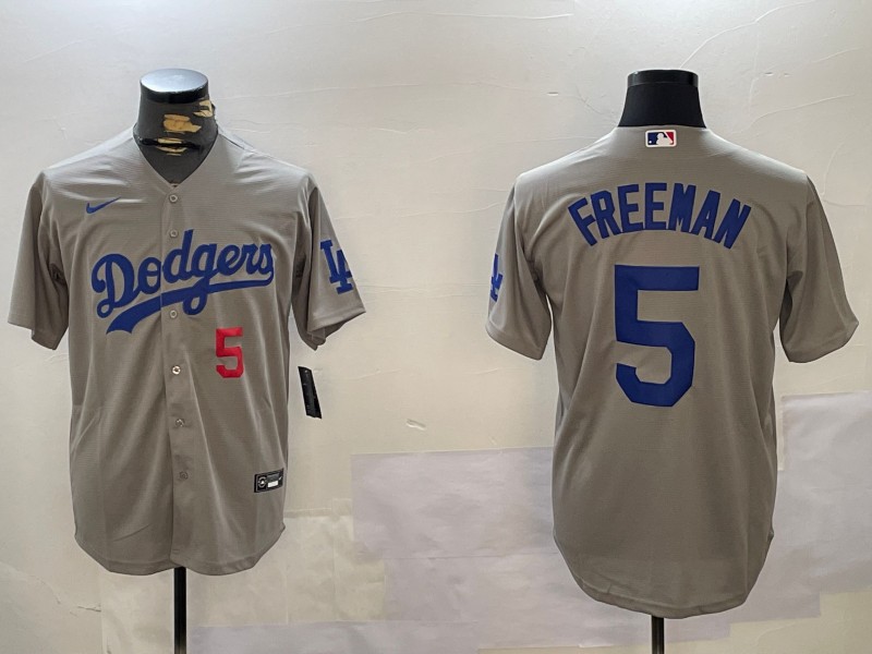 Men's Los Angeles Dodgers #5 Freddie Freeman Number Grey Cool Base Jersey